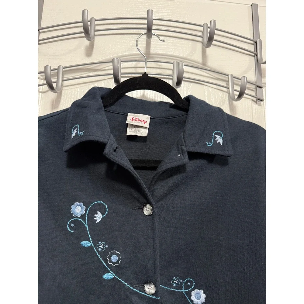 vintage Disney Mickey Mouse Embroidered Button Front Cardigan Womens S Navy Blue